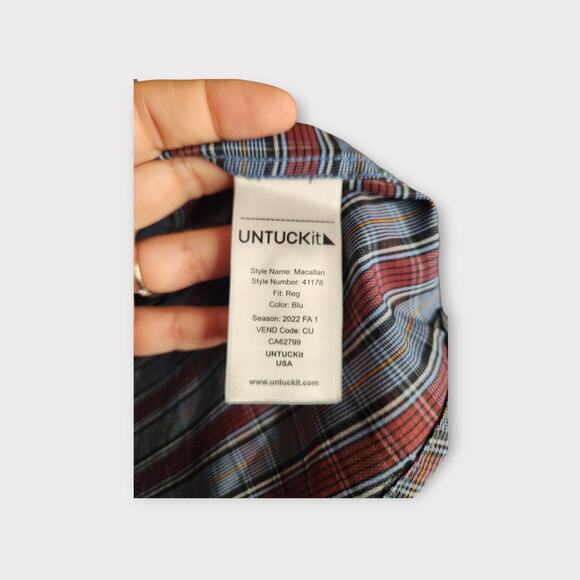 UNTUCKit Mens Plaid Button Down Shirt XL Gray Blue Red Fall Essential - Picture 4 of 7